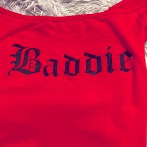 Fashion Nova Red “Baddie” Long Cut-Out Sleeve Crop Top